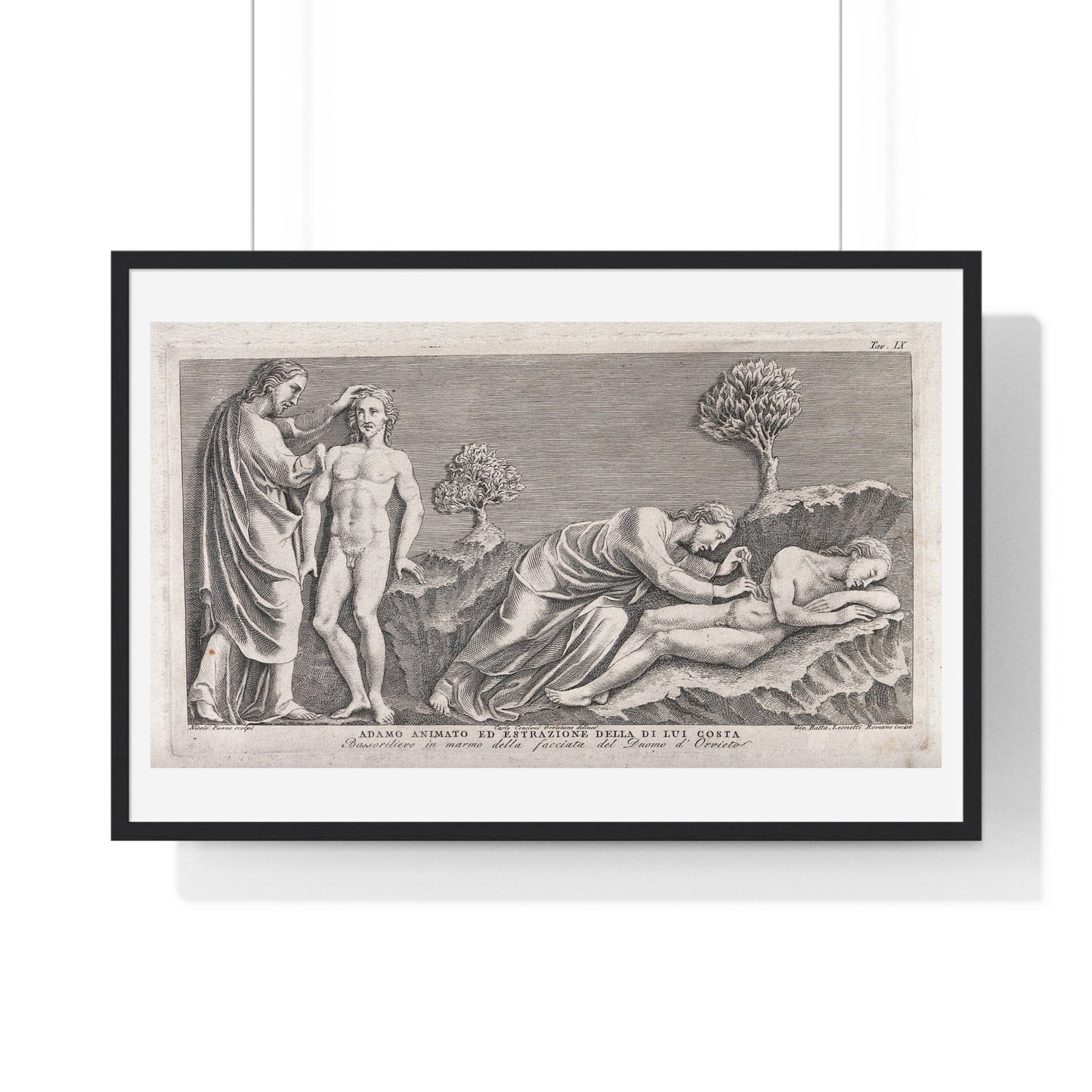 God Animates Adam and Operates on his Rib, Etching by Giovanni Leonetti after Carlo Cencioni after Nicola Pisano, Framed Print