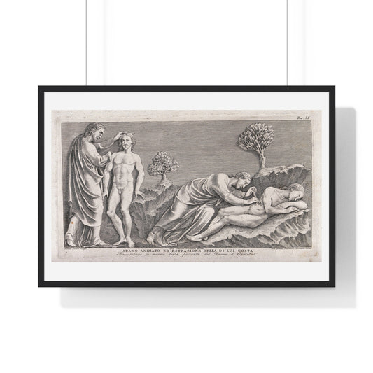 God Animates Adam and Operates on his Rib, Etching by Giovanni Leonetti after Carlo Cencioni after Nicola Pisano, Framed Print