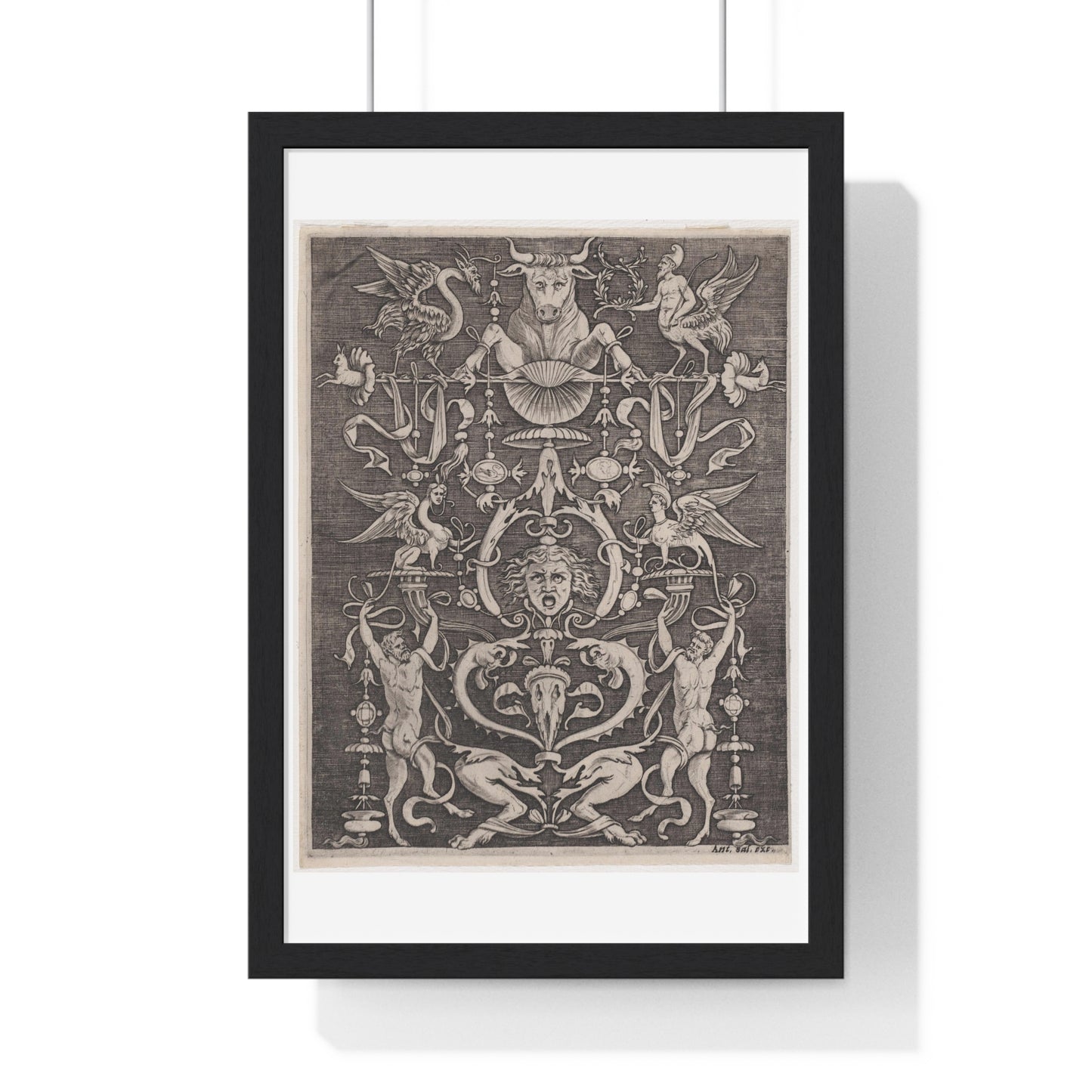 Venetian Ornamental Panel (1514–1536) by Agostino Veneziano (Agostino dei Musi) from the Original, Framed Art Print