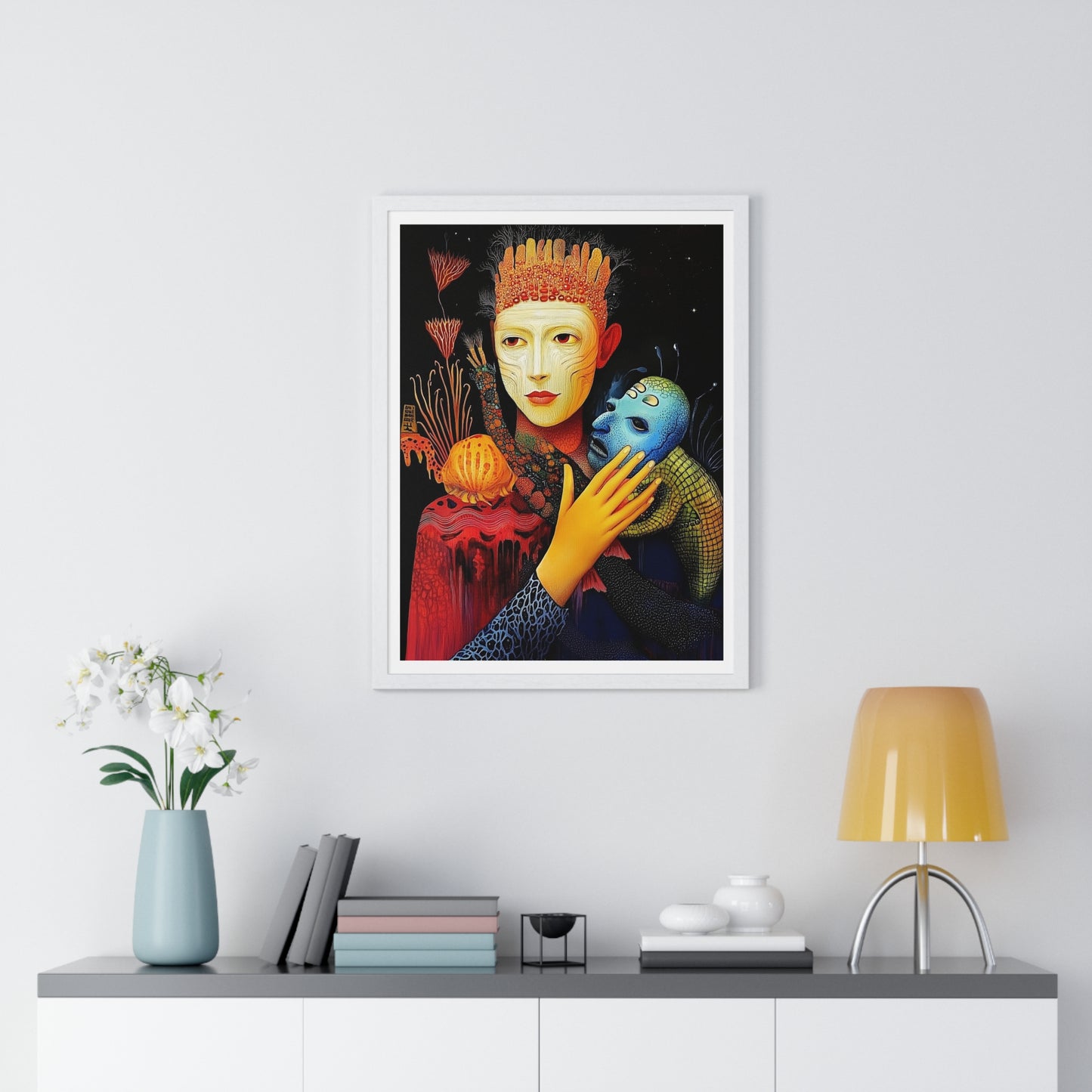 The Beauty and the Mask 'Designed by AI' Framed Art Print