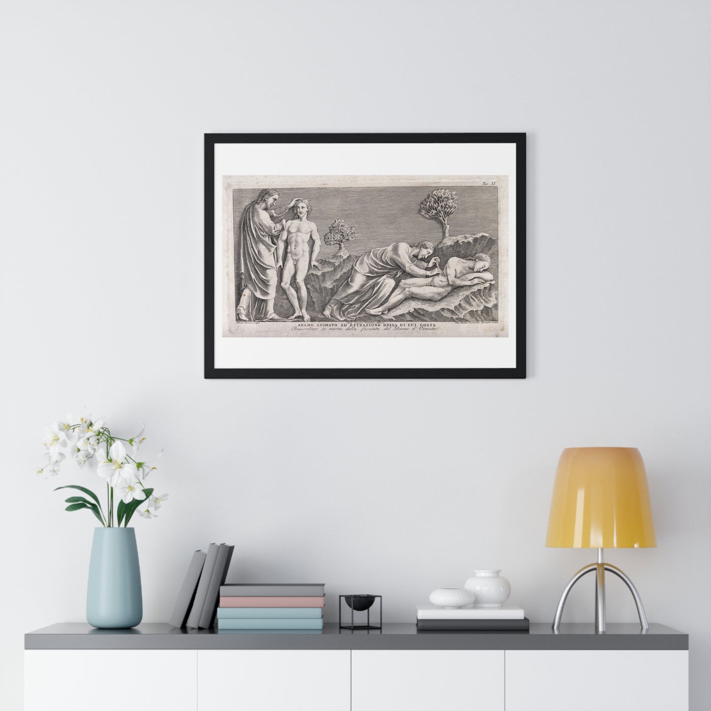 God Animates Adam and Operates on his Rib, Etching by Giovanni Leonetti after Carlo Cencioni after Nicola Pisano, Framed Print