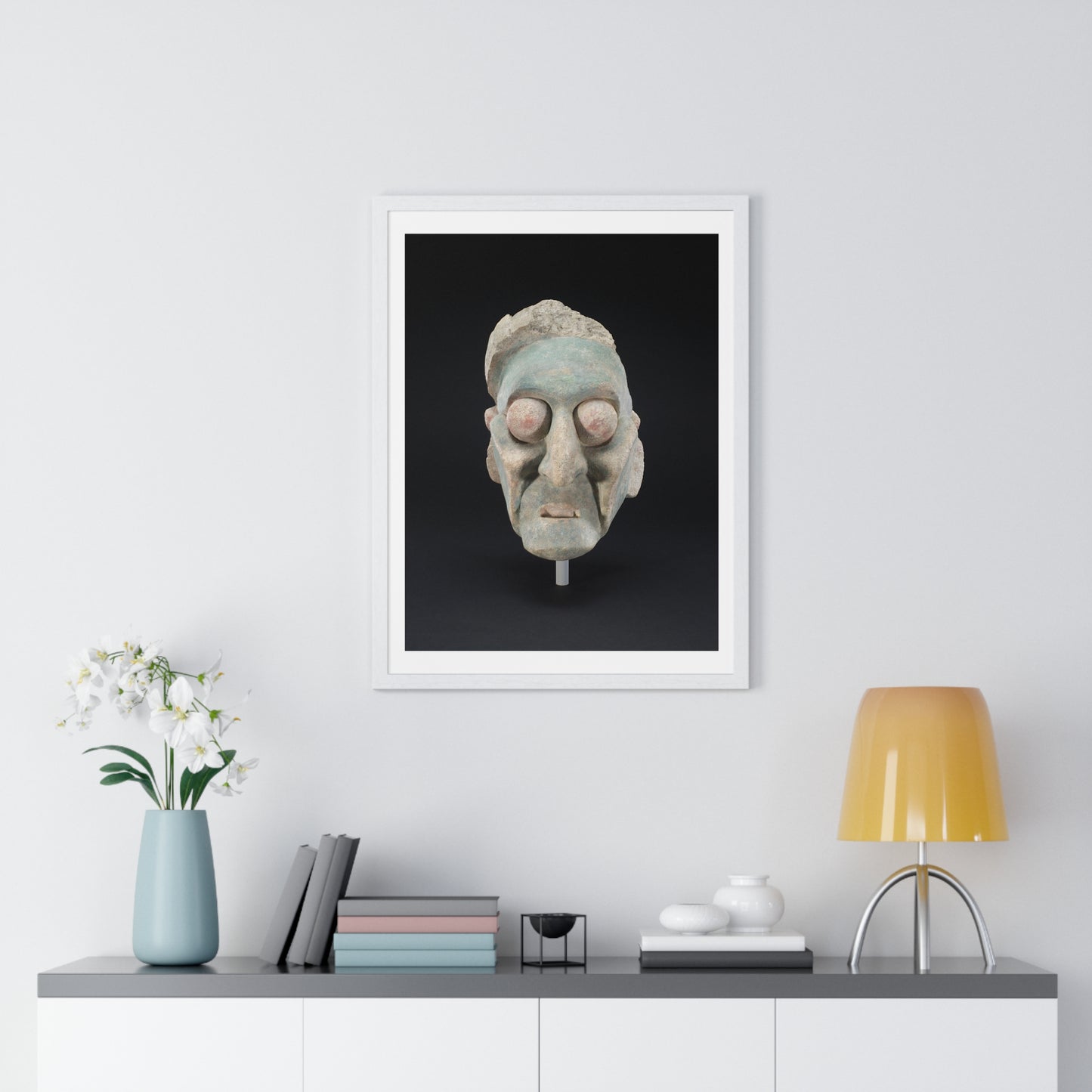 Head from a Figure, Mayan Sculpture (600–909) from the Original, Framed Print