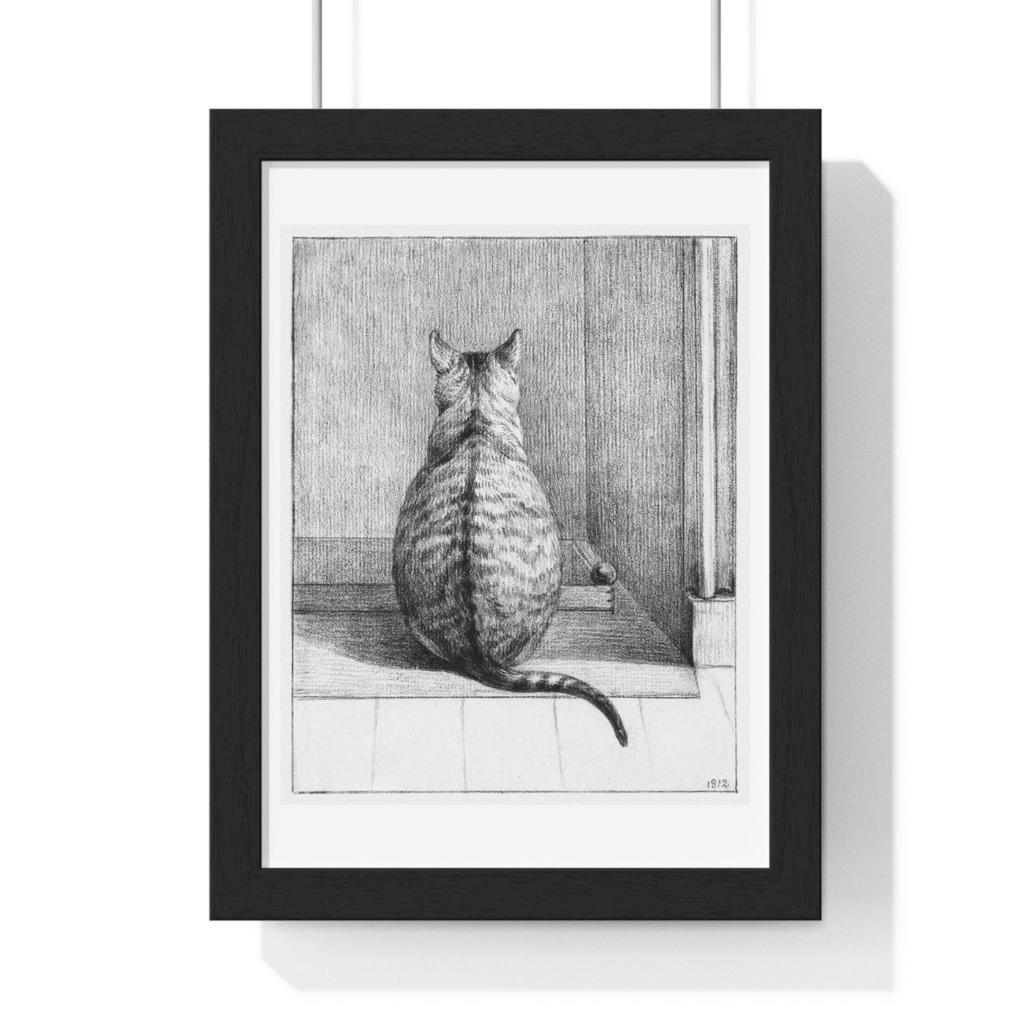 Sitting Cat From Behind (1812) Drawing by Jean Bernard, from the Original, Framed Print