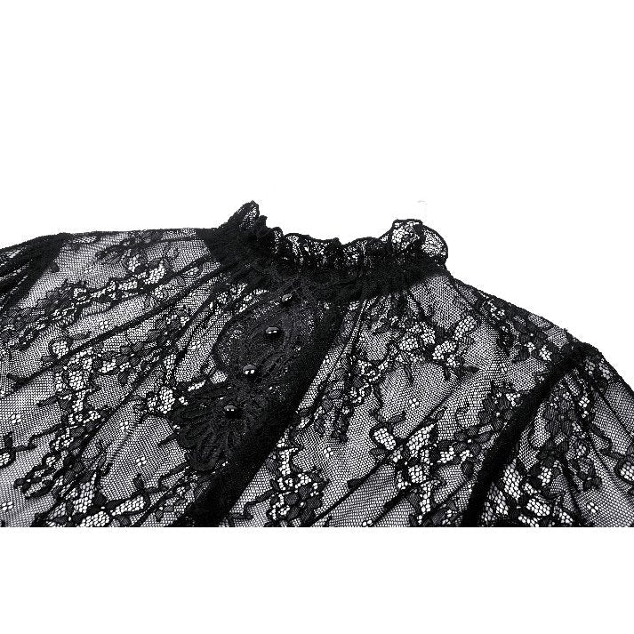 Dark in Love Aoife Black Hollow Lace Elastic Pleated-Waist Eyelash Lace Cuff Top