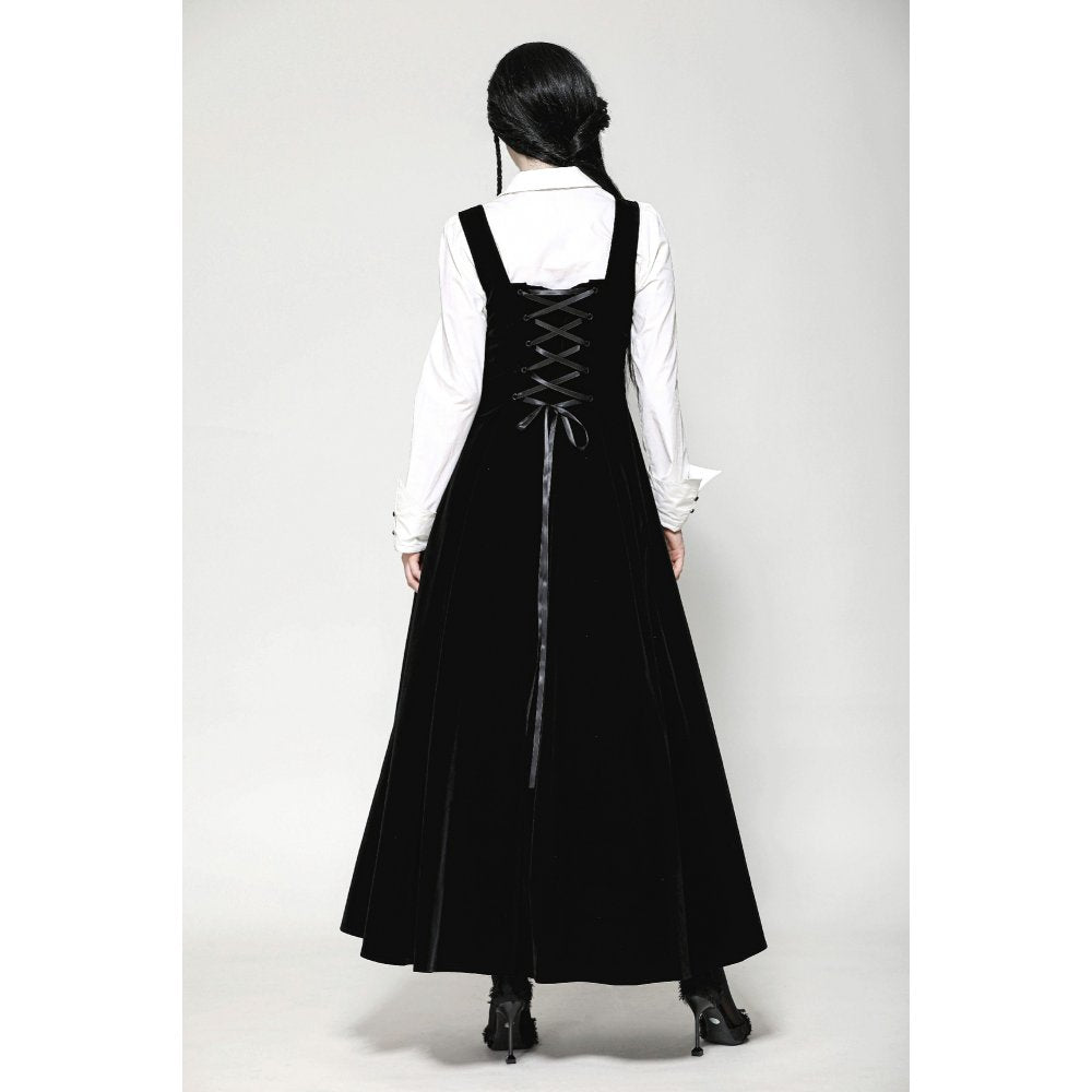 Dark in Love Lux Black Velvet Horn Embroidery Maxi Dress
