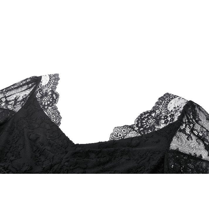 Dark in Love Zuri Gothic Romantic Lace Patchwork Bell-Sleeve Layered Cuff Top