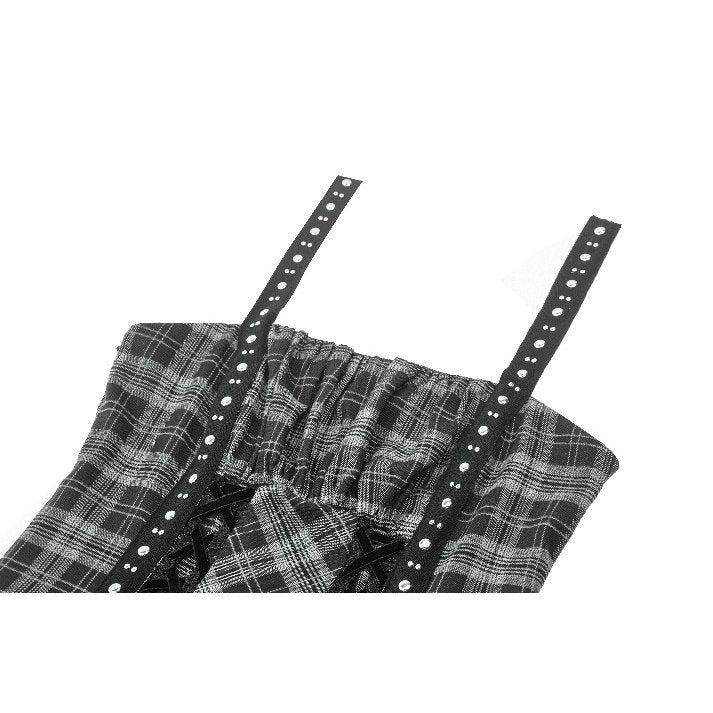 Dark in Love Ida Punk Grey Tartan Metal-Studded Dress