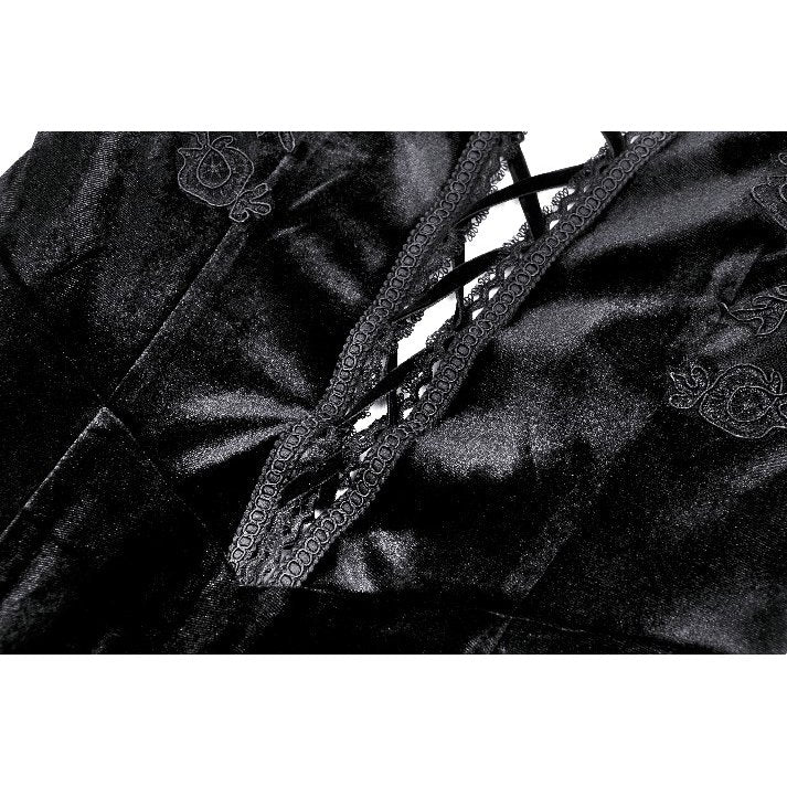 Dark in Love Vera Gothic Velvet High-Slit Maxi Dress with Hollow Neckline, Embroidered Buttons