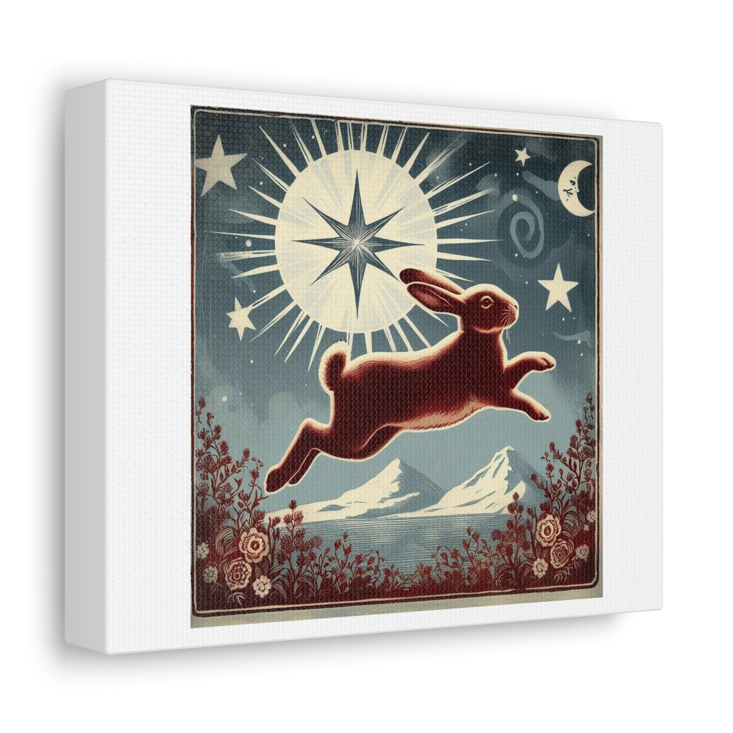 Rabbit Jumping Over the Moon, Art Nouveau Poster Art 'Designed by AI' Print on Canvas