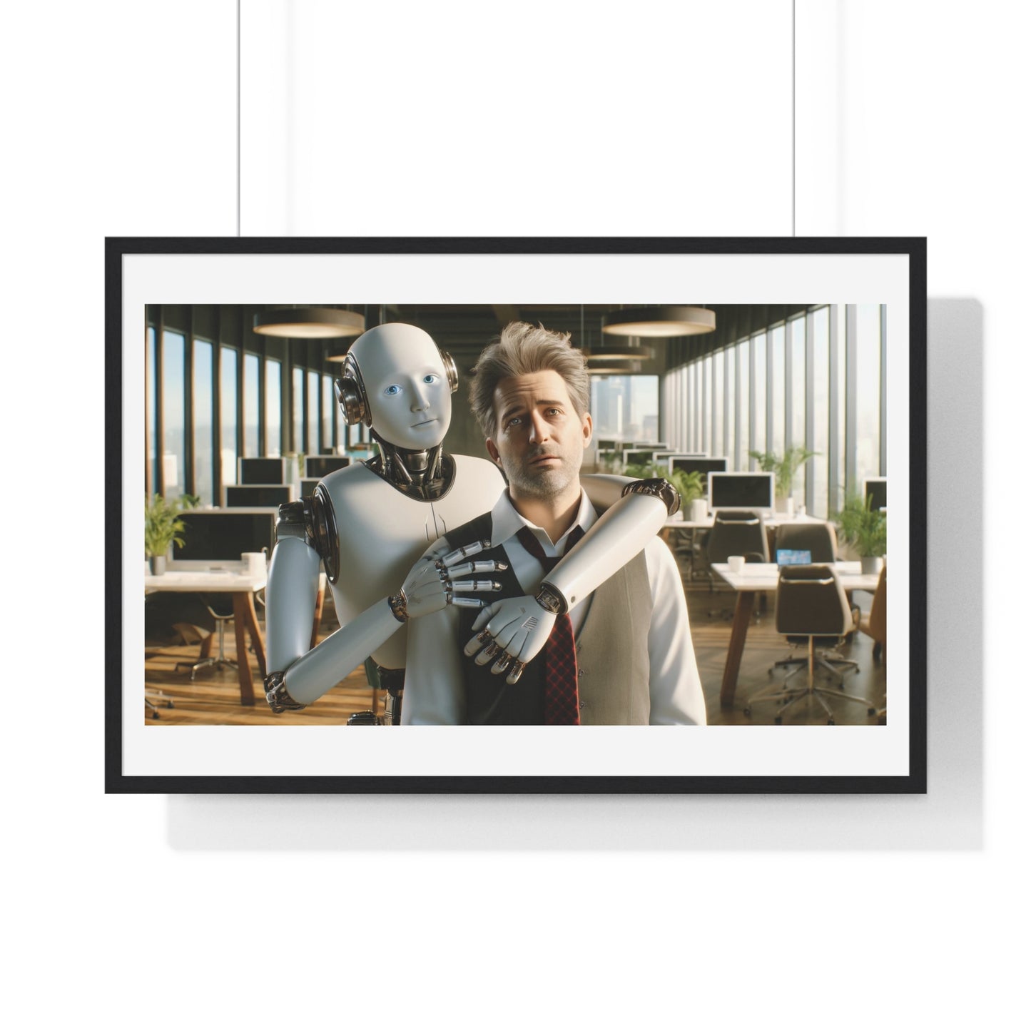 Having a Heart to Heart with your AI Creation, Office Art 'Designed by AI' Framed Print