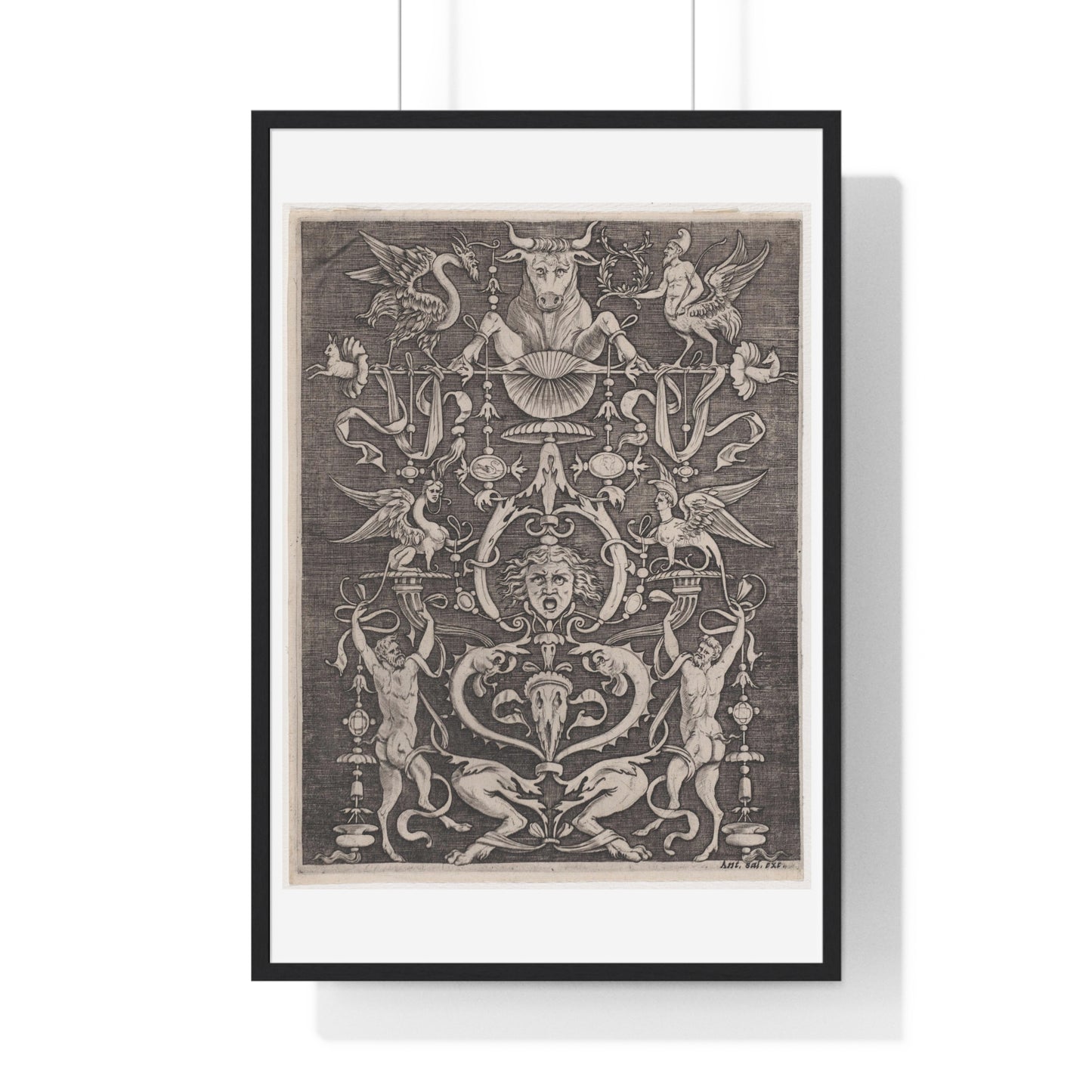 Venetian Ornamental Panel (1514–1536) by Agostino Veneziano (Agostino dei Musi) from the Original, Framed Art Print