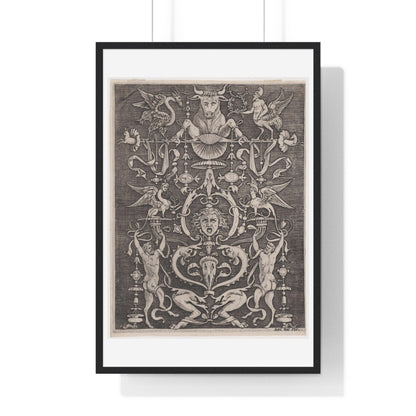 Venetian Ornamental Panel (1514–1536) by Agostino Veneziano (Agostino dei Musi) from the Original, Framed Art Print