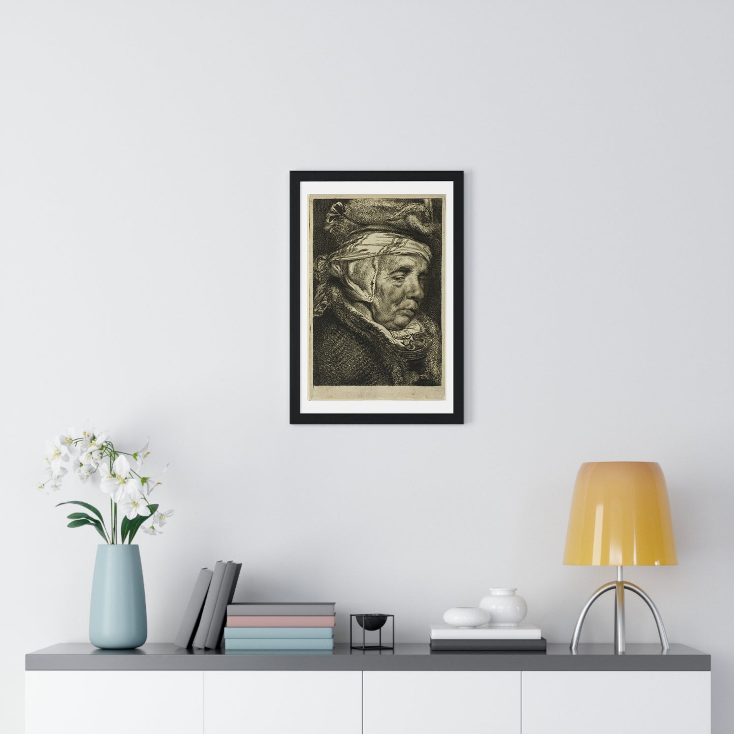 Head of an Old Woman (So-Called Portrait of Visscher's Mother) by Cornelis Visscher, from the Original, Framed Print