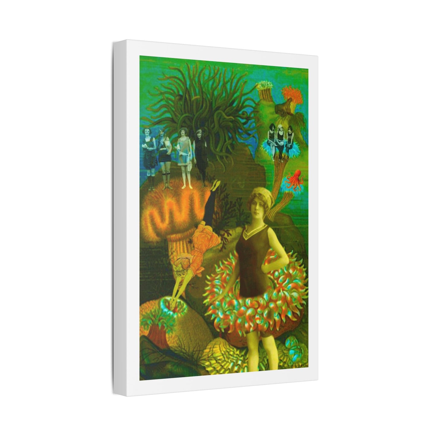 Deep Sea Divers, Surrealist Art, Digital Collage 'Designed by AI' Canvas Art Print