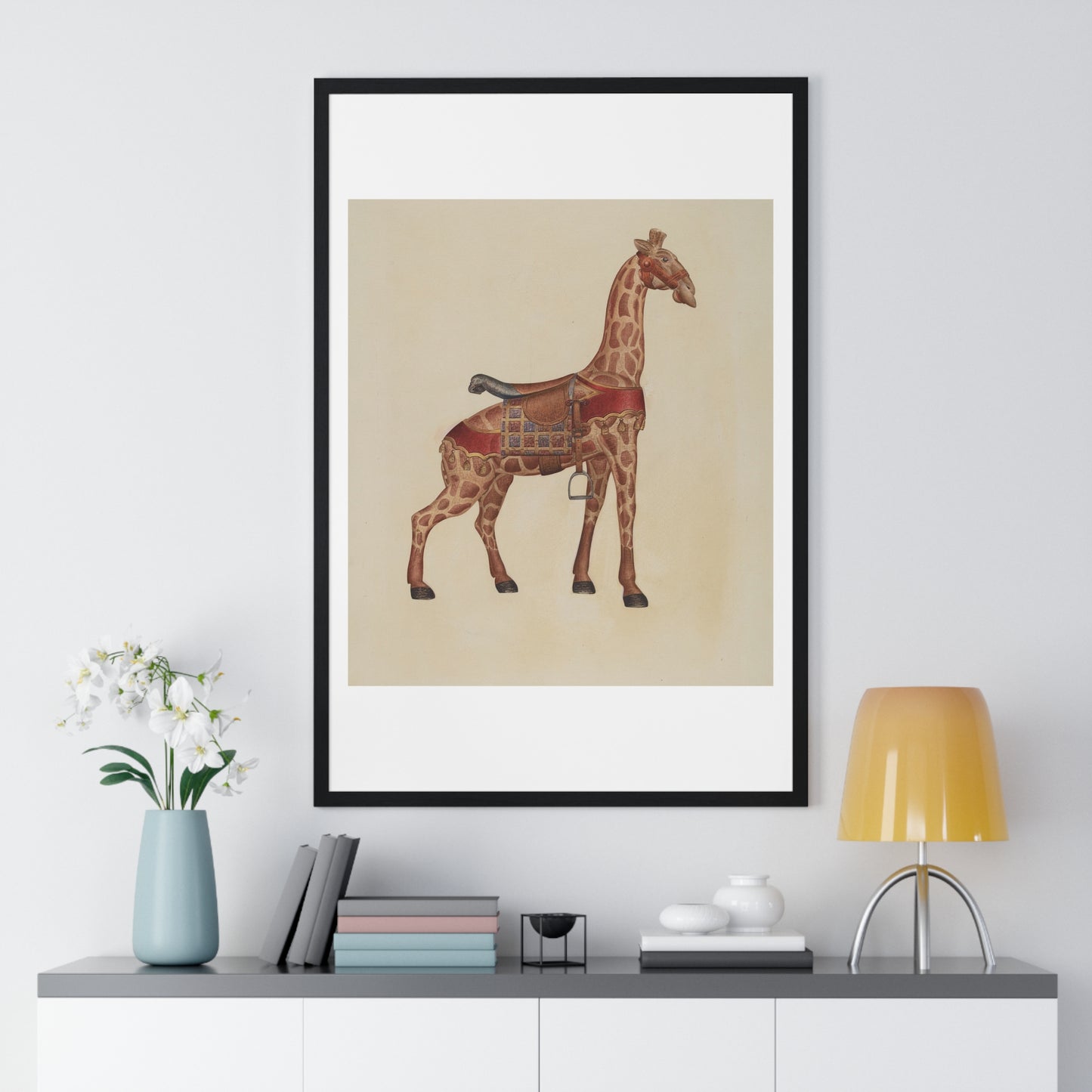 Carousel Giraffe (circa 1939) Illustration by Henry Tomaszewski, from the Original, Framed Print
