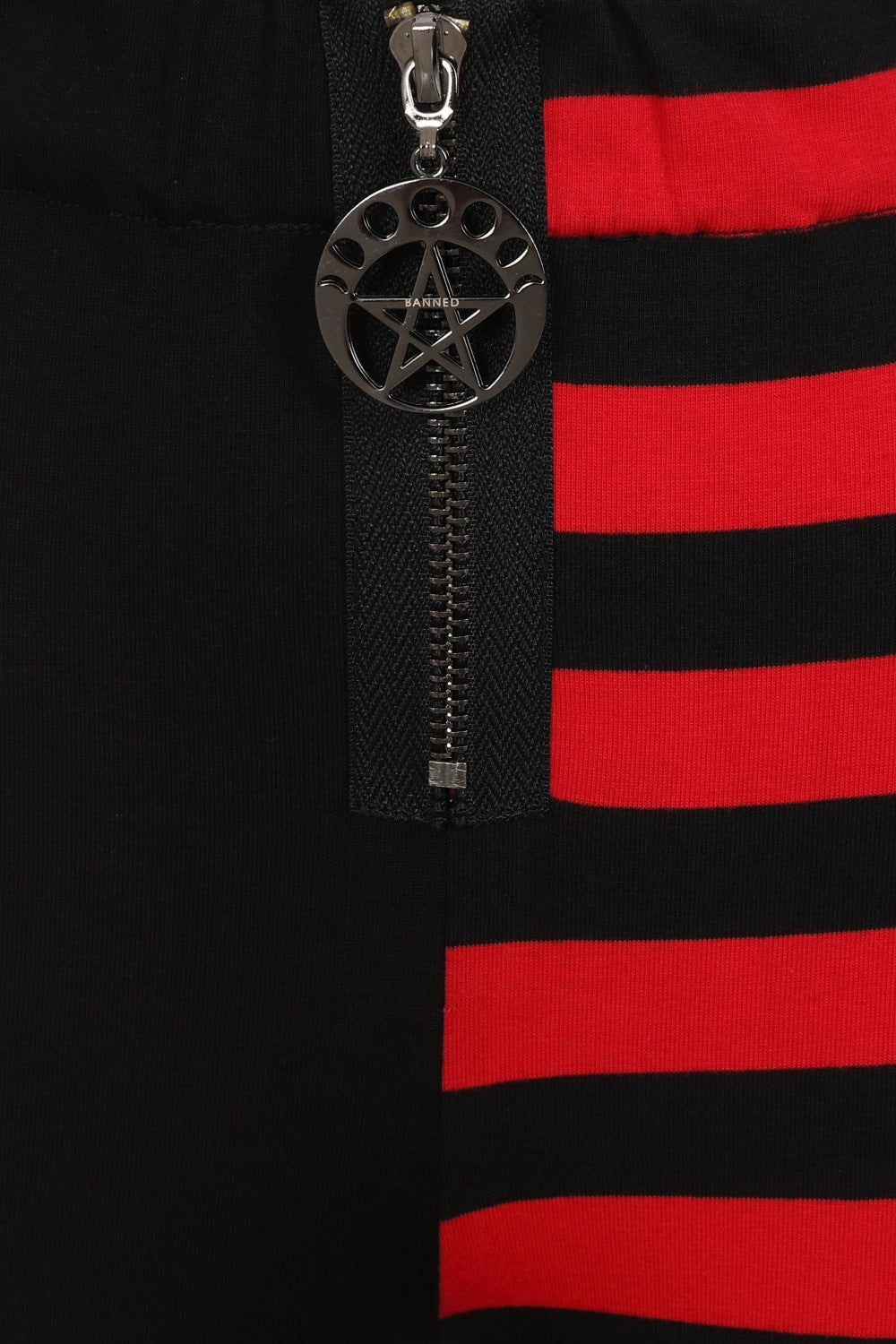 Banned Half Black-Half Stripes Leggings in Red