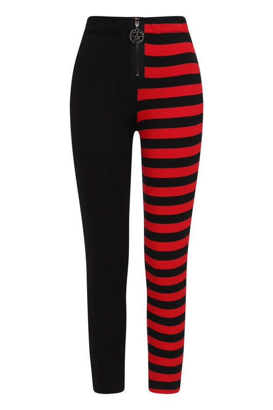 Banned Half Black-Half Stripes Leggings in Red