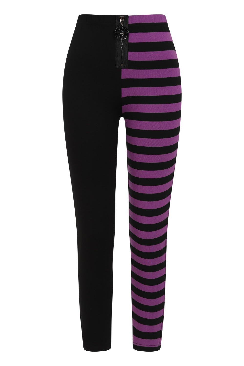 Banned Half Black-Half Stripes Leggings in Purple