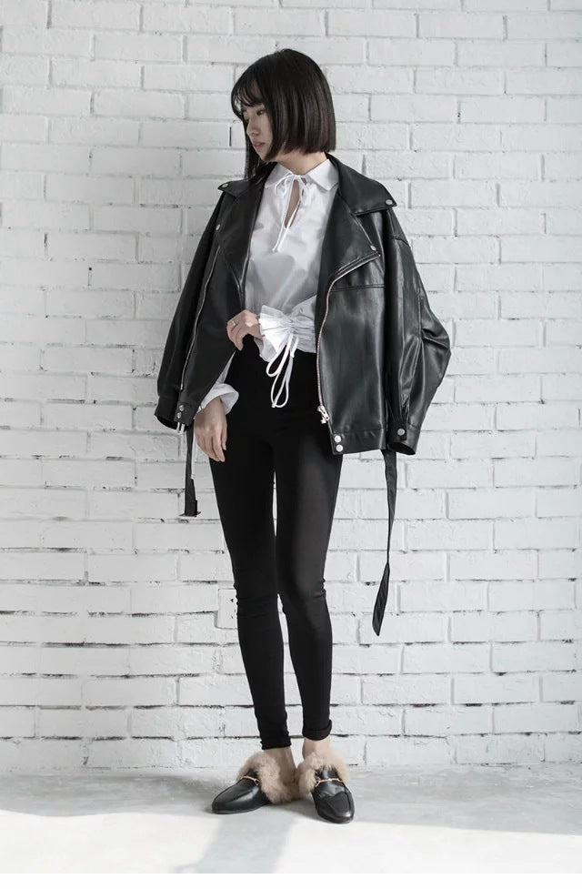 Vireous Leather Jacket, Student Women's Motorcycle Jacket