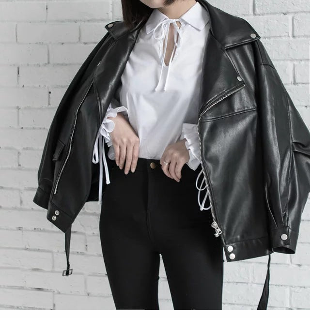 Vireous Leather Jacket, Student Women's Motorcycle Jacket