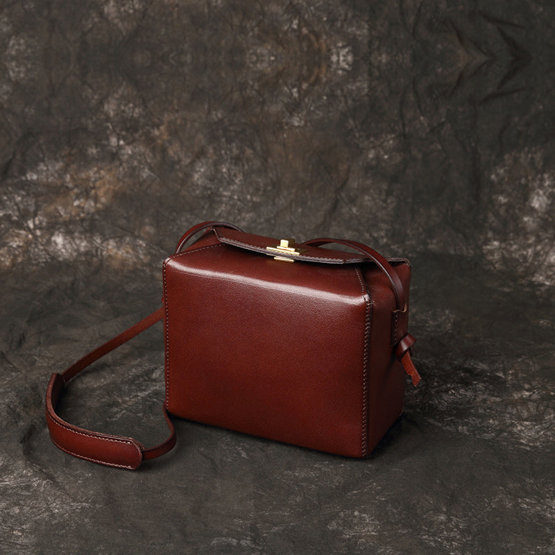 Square Box Bag Retro Leather Women's Handag Messenger Bag