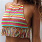 Crochet Colour Stripes Boho Chic Bikini Top with Tassels