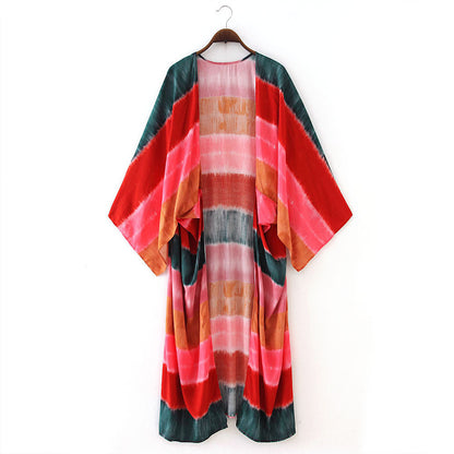 Extra-Long Loose Beach Sunscreen Tie-Dye Cardigan Jacket