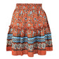 Vireous Bohemian Flower Print Mini Skirt, High Waist Ruffle Skirt