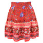 Vireous Bohemian Flower Print Mini Skirt, High Waist Ruffle Skirt