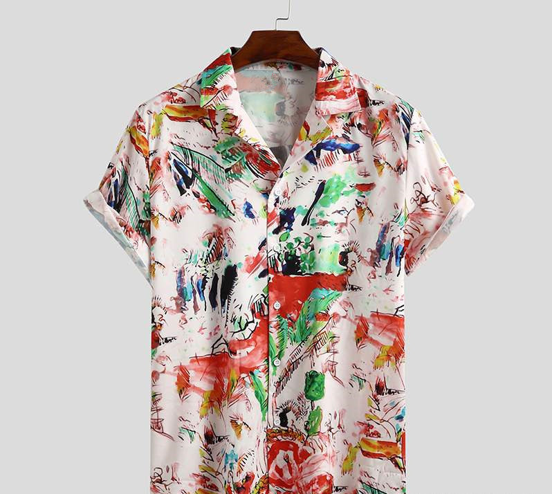 Men's Short Sleeve Hawaiian Beach Print Shirt