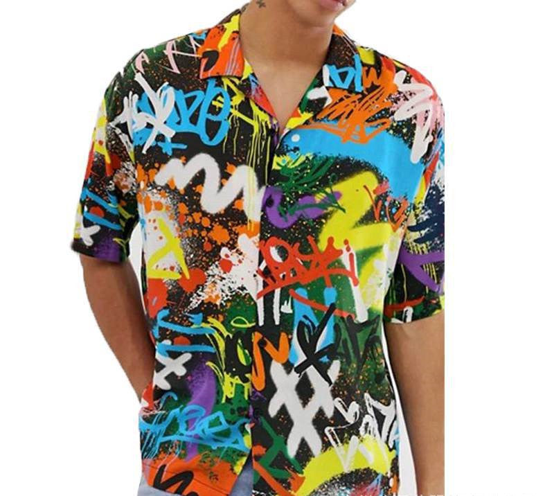 Men's Short Sleeve Hawaiian Beach Print Shirt