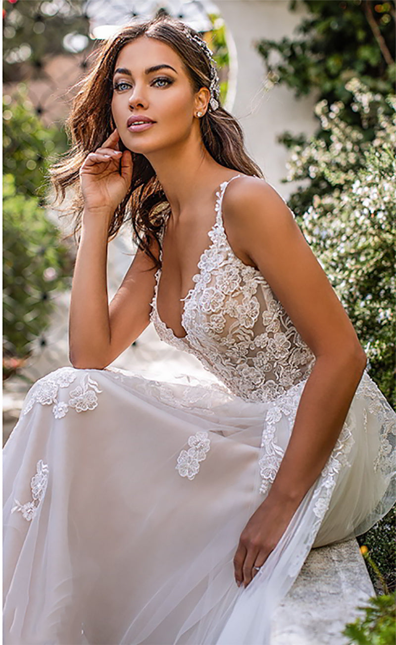 sheer wedding dress Vireous Slim Suspender Sheer Wedding Dress with Full-Length Train – Vireous.Shop