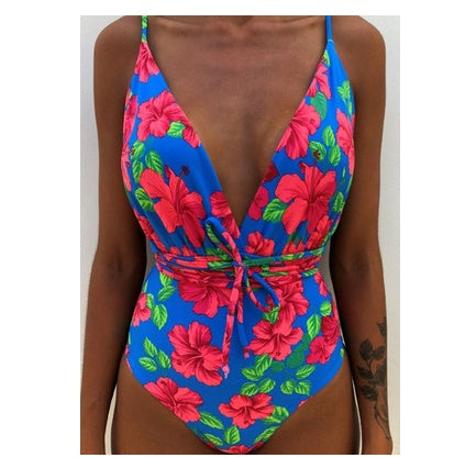 One-Piece Swimsuit Backless Monokini, Tropical Designs