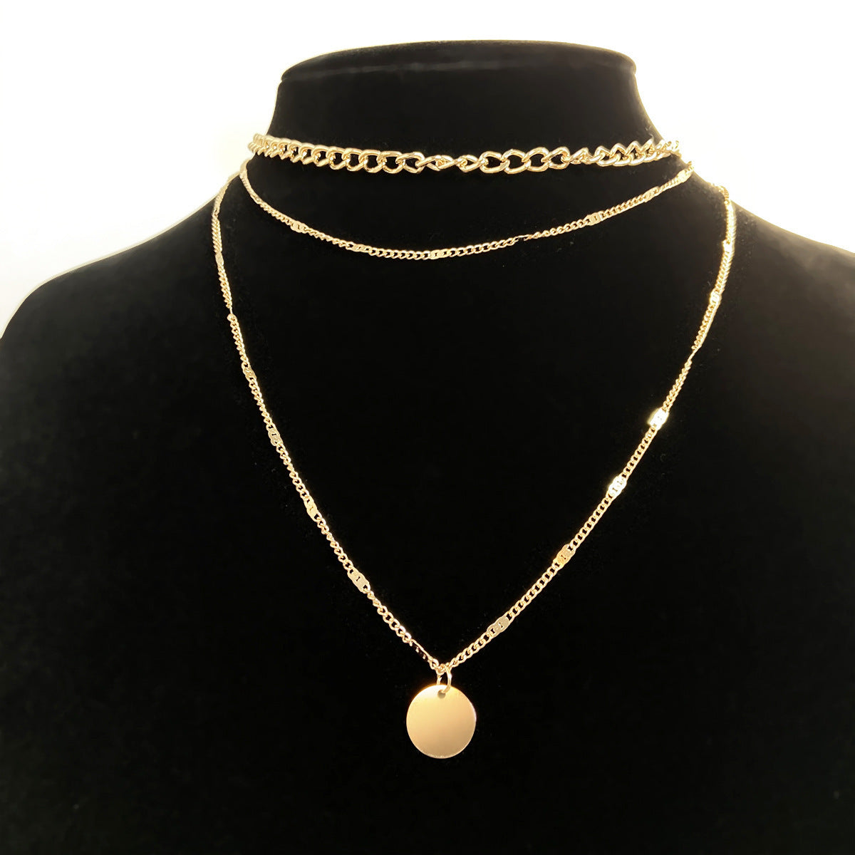 Women's Multilayer Necklace, Fashion Disc Pendant Chain