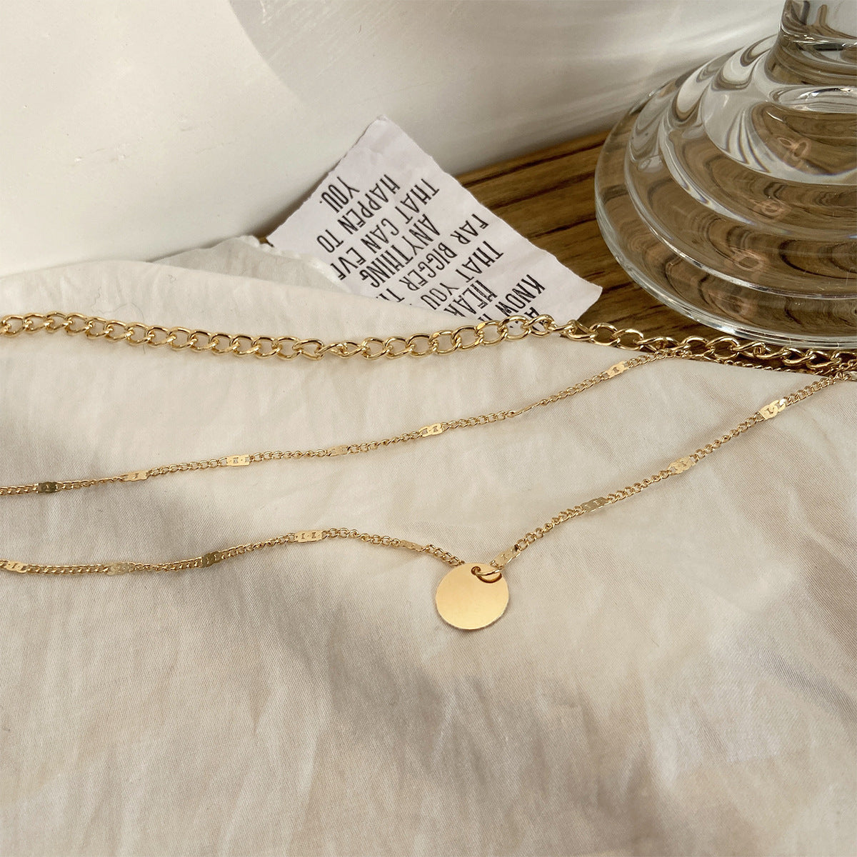 Women's Multilayer Necklace, Fashion Disc Pendant Chain