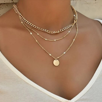 Women's Multilayer Necklace, Fashion Disc Pendant Chain