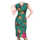 African-Style Peacock Print V-Neck Midi Dress