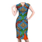 African-Style Peacock Print V-Neck Midi Dress