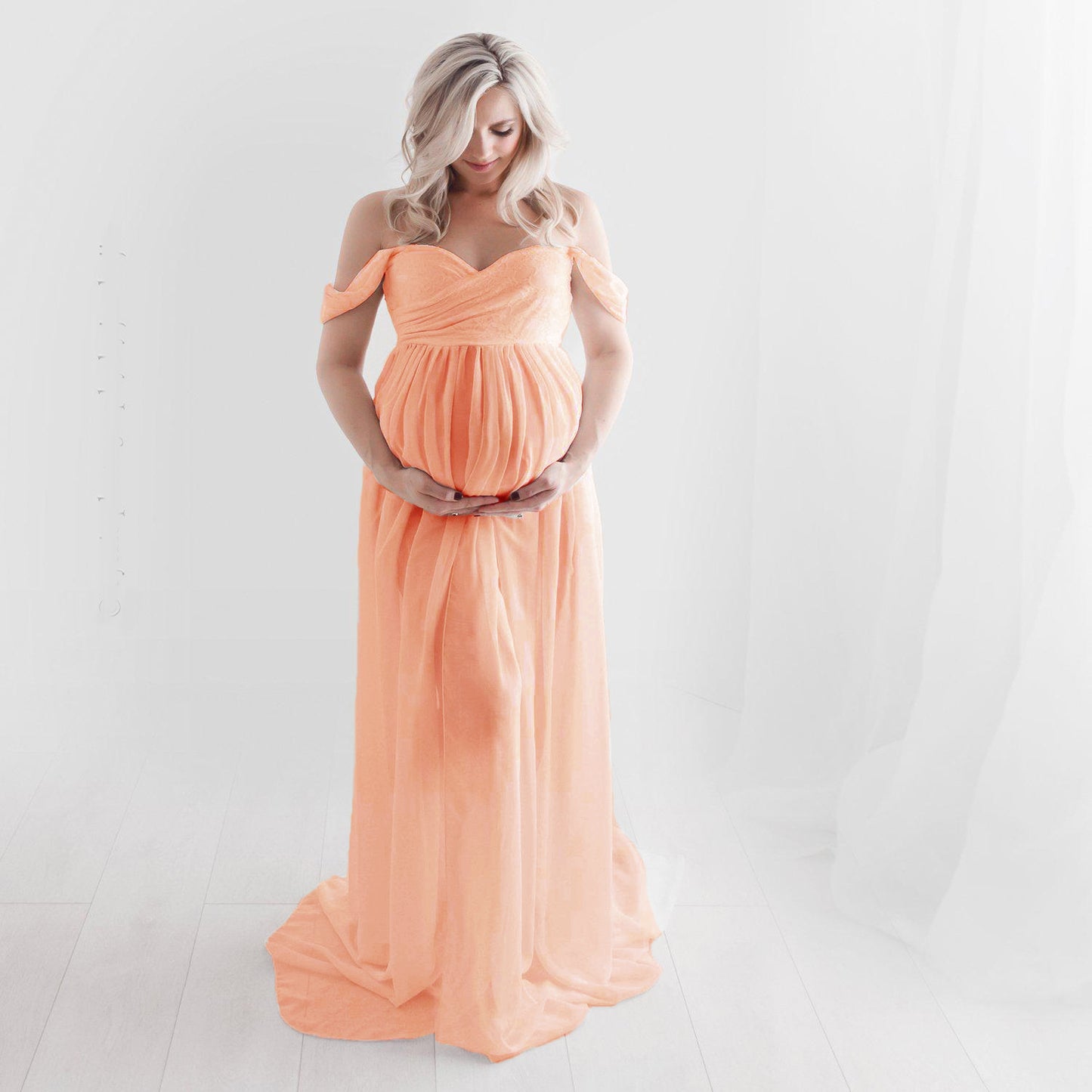 Vireous Women's Long Chiffon Maternity Gown