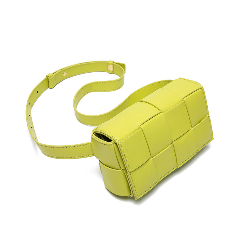 Belt Handbag, Cassette Weave Small Cowhide Leather Flap Bag