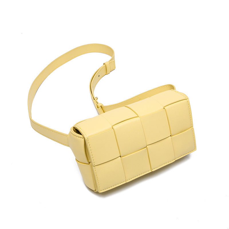 Belt Handbag, Cassette Weave Small Cowhide Leather Flap Bag