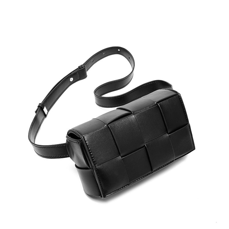 Belt Handbag, Cassette Weave Small Cowhide Leather Flap Bag