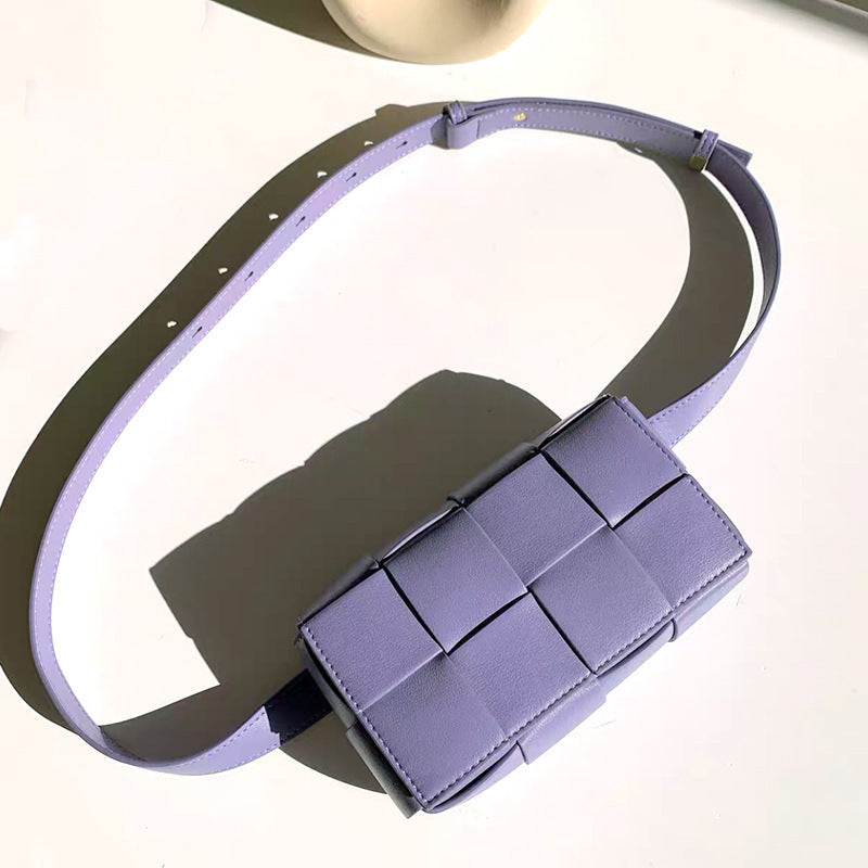 Belt Handbag, Cassette Weave Small Cowhide Leather Flap Bag