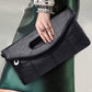 Classic Black Leather Clutch Bag, Large Capacity Handbag Folding Diagonal Bag