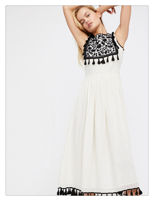 Bohemian Embroidered Floral-Fringe Sleeveless Vest Dress