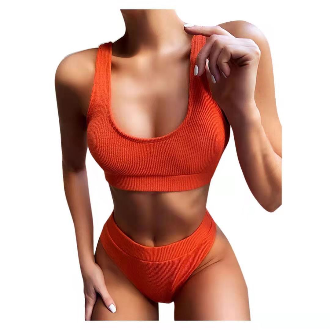 Athletic-Fit Ribbed Bikini, Women's High Waist Two-Piece, Multi Colours