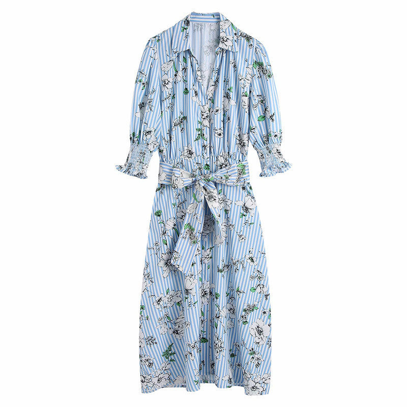 Vireous New Season Vintage-Style Printed Shirt Dress