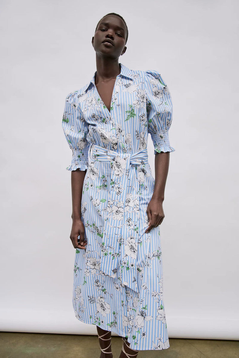 Vireous New Season Vintage-Style Printed Shirt Dress