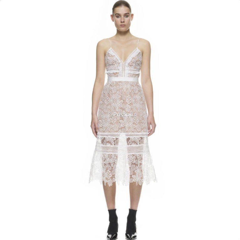 Vireous Summer Resortwear Dress, High-Quality See-Through Lace Dress