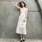 Vireous Summer Resortwear Dress, High-Quality See-Through Lace Dress